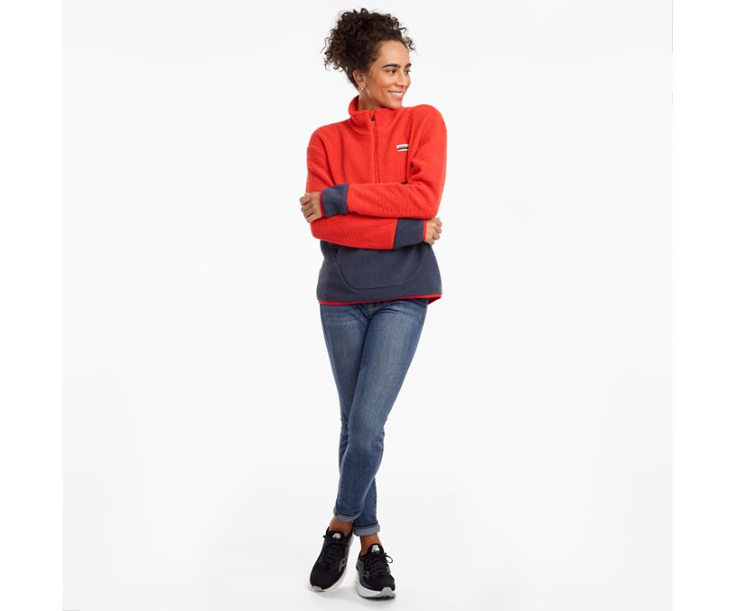 Saucony Fireside Fleece Anorak Women's Jackets Navy / Red | Canada 339QMAZ